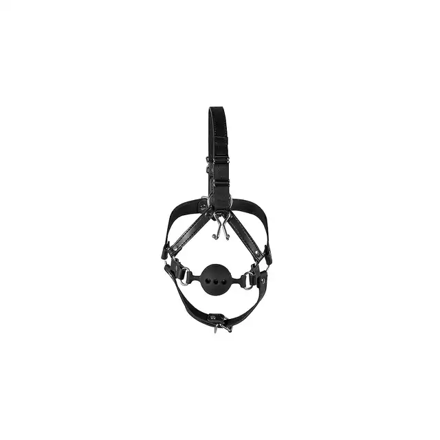Ouch! - Head Harness with Breathable Ball Gag - harness na głowę z oddychającym kneblem i hakiem na nos