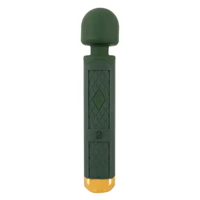 Emerald Love - Luxurious Wand Massager USB. Elegancka, zielona magiczna różdżka z ruchomą główką i 10 trybami wibracji