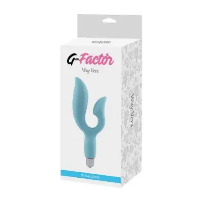 G-Factor - Way Vers vibrator with bullet Blue. Podwójny wibrator z anatomicznie wygiętymi końcówkami do stymulacji punktu G i łechtaczki
