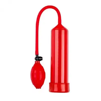 Pump Up - Easy touch red. Czerwona, okrągła pompka do powiększania penisa i poprawy erekcji, poręczna i wydajna pompa