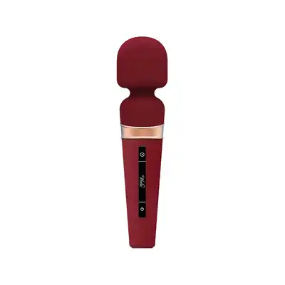 Viotec - Titan Gold &amp; Wine Red. Luksusowy wibrator typu magiczna różdżka w elegancki odcieniu wina oraz złota. Towarzysz ekskluzywnej rozkoszy. 
