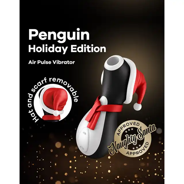 Satisfyer - Penguin Holiday Edition. Genialny stymulator ciśnieniowy, stymulacja łechtaczki ssącymi falami powietrza. Nowe, świąteczne wydanie kultowego Pingwinka, genialne na prezent pod choinkę