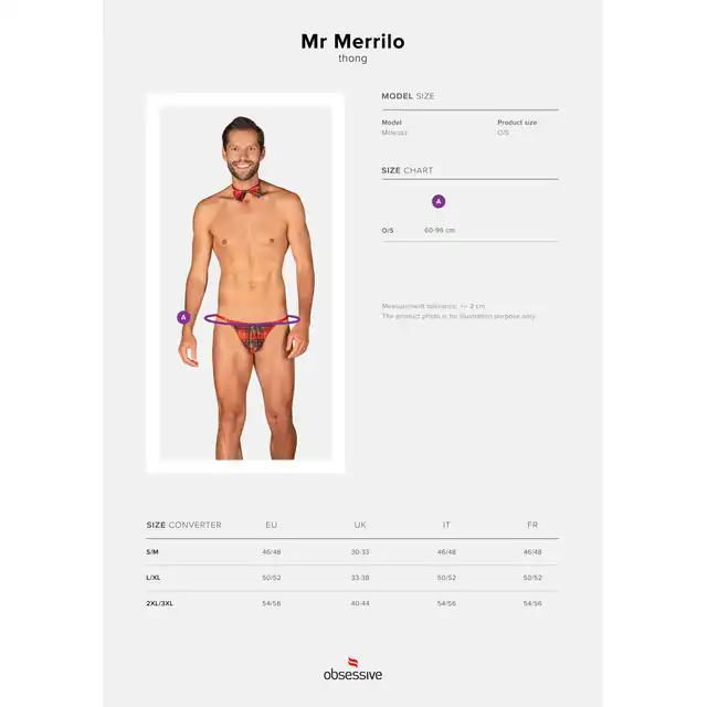 Obsessive - Mr Merrilo Thong O/S. Męski komplet świąteczny, stringi zmysłowo opinające pośladki oraz mucha