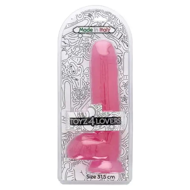 Toyz4Lovers - Bruto Transparent Pink. Różowe, realistyczne dildo z mocną przyssawką i jądrami. 31,5 cm długości, 8 cm średnicy