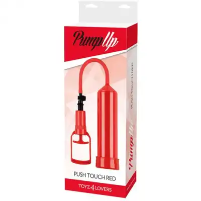 Pump Up - push touch red. Czerwona pompa do penisa, poprawa krążenia, wzmocnienie i przedłużenie trwania erekcji, widoczne efekty
