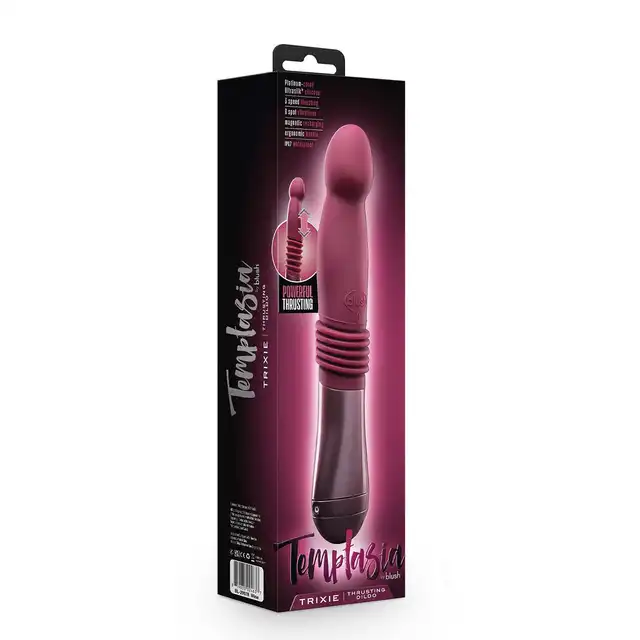 Temptasia - Trixie Thrusting Dildo Wine. Poręczna sex maszyna z ruchem posuwistym, ruchome dildo do stymulacji punktu G i P