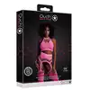 Ouch! - Two Piece with Crop Top and Stockings XS/XL. Neonowy bodystocking z topem wiązanym za szyją i pończochami połączonymi z pasem, świecące w ciemności. Ostatnia sztuka