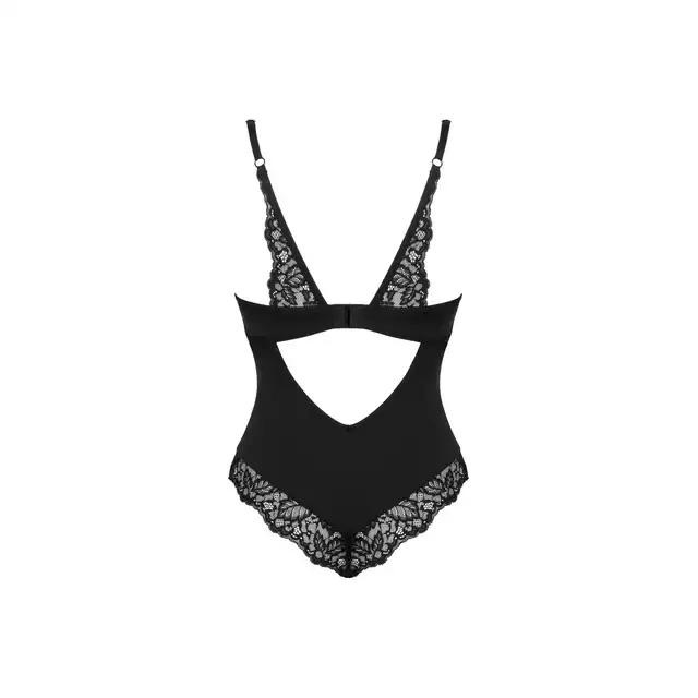 Obsessive - Bellastia body M/L. Czarne, eleganckie body z roślinną koronką. Doskonały wybór dla Pań ceniących elegancję 