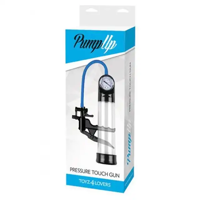 Pump Up - Pressure touch gun. Przezroczysta, cylindryczna pompka do penisa, satysfakcjonujące efekty poprawy wielkości i trwania erekcji