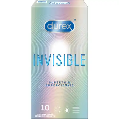 Durex - Invisible 10 pcs. Super cienkie prezerwatywy dla większej bliskości z partnerem, opakowanie 10 sztuk. Najcieńsze prezerwatywy lateksowe 