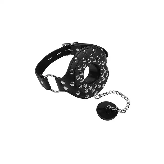 Ouch! - Open Mouth Gag with Plug Stopper Black - knebel na usta z zatyczką. Przejmij władzę!