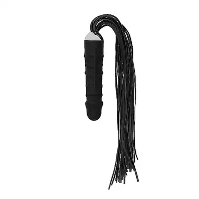 OUCH! - Black Whip with Realistic Silicone Dildo. Realistyczne, silikonowe dildo połączone ze skórzanym batem