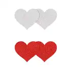 Pretty Pasties - Glitter Hearts Red &amp; Silver. Dwie pary naklejek na sutki w kształcie serduszek, czerwone i srebrne nasutniki z brokatem