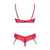 Obsessive - Ingridia Crotchless Set XS/S. Odważny komplet czerwonej bielizny z otwartym krokiem i miseczkami doskonale podkreśla sylwetkę