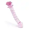 Glaze Glass - Rosebud Spiral G-spot Dildo. Teksturowane  spiralnie różowe szklane dildo do stymulacji punktu G ozdobione szklaną różyczką