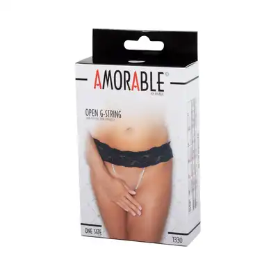 Amorable - G-String With Pearls. Koronkowe stringi z otwartym kroczem i dwoma paskami perełek, elegancja i seksapil