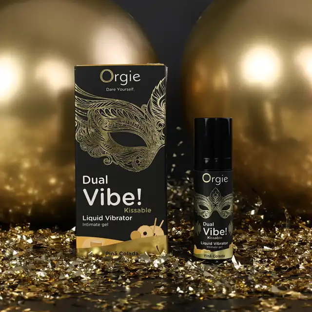 Orgie - Dual Vibe! PinaColada Kissable Liquid Vibrator. Wibrator w płynie o smaku koktajlu Pina Colada, fantastyczny efekt mrowienia i wibracji, genialny do seksu oralnego