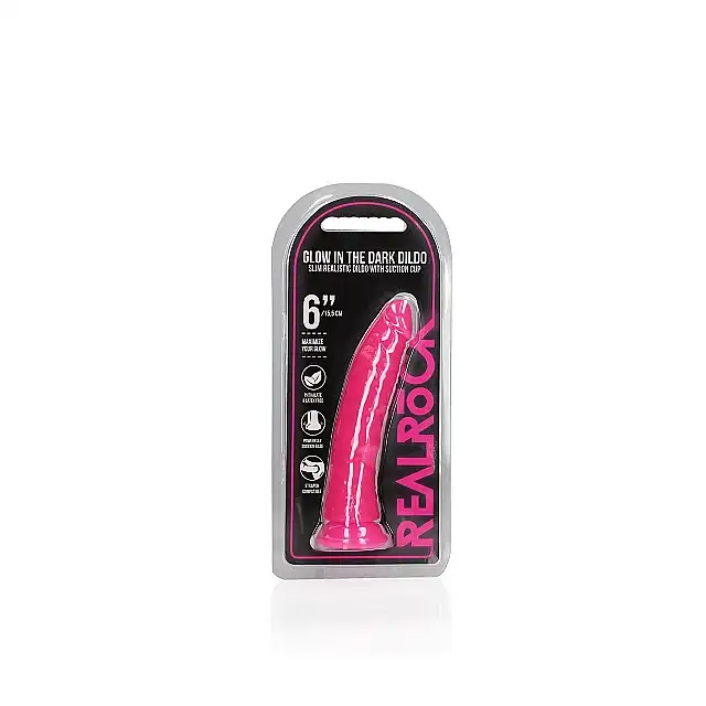 RealRock - Slim Dildo 6" Pink. Realistyczne dildo o zmniejszonej średnicy z przyssawką w podstawie, różowy nieporowaty materiał