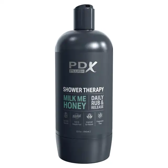 PDX - Shower Therapy Milk Me Honey. Realistyczny masturbator incognito w formie butelki szamponu. Możliwość dodania wibracji lub przyssawki pod prysznic