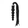 OUCH! - Black Whip with Curved Silicone Dildo. Dildo o konstrukcji z kulkami, połączone ze skórzanym batem