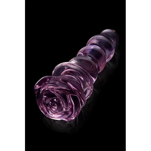 Glaze Glass - Rosebud Beaded Plug 14 cm. Różowy, szklany korek analny ze żłobieniami i elegancką różyczką. Jakość premium. 