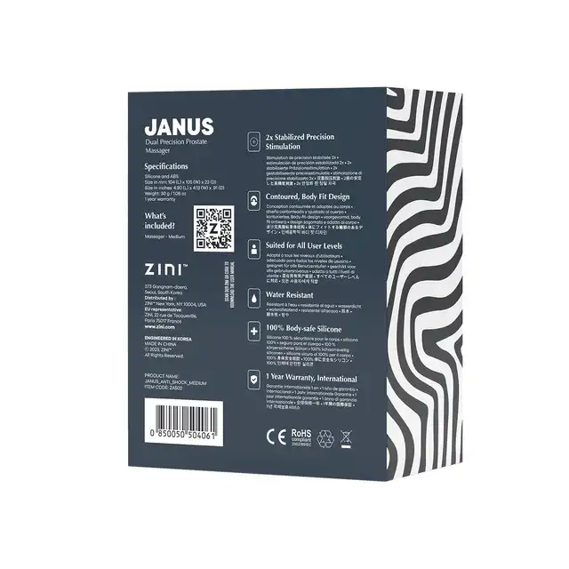 Zini - Janus Anti Shock Medium Black. Silikonowy stymulator prostaty o ergonomicznym i super stymulującym kształcie, prosta konstrukcja o genialnym działaniu