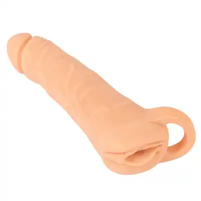 Nature Skin - 2in1 Extension + Masturbator. Realistyczna nakładka powiększająca penisa z pierścieniem pod jądra oraz masturbator z wejściem w kształcie waginy