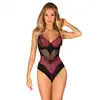 Obsessive - Rosenty body M/L. Kuszące czarne body z różową, kwiatową koronką. Dodaj sobie uroku!