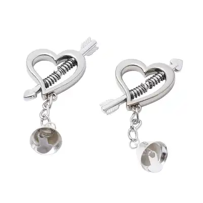 Kiotos - Nipple Clamps Heart Shaped Spring. Metalowe klamerki na sutki w kształcie serduszek. Mechanizm sprężynowy i dzwoneczki