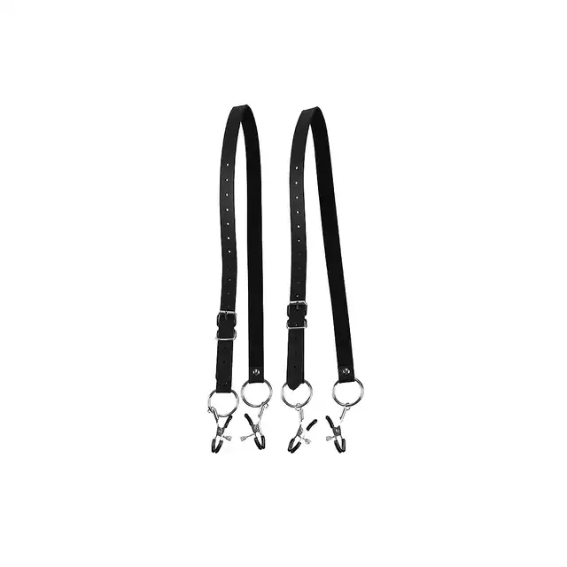 Ouch! - Labia Spreader with Clamps Black - podwójne zaciski na wargi sromowe w kolorze czarnym. Wyższy poziom!