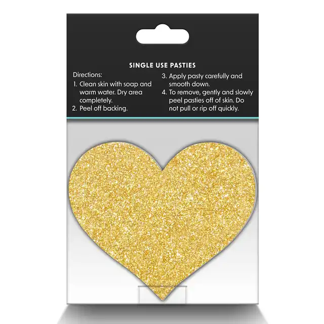 Pretty Pasties - Glitter Hearts Black &amp; Gold. Dwie pary naklejek na sutki w kształcie serduszek, czarne i złote nasutniki z brokatem