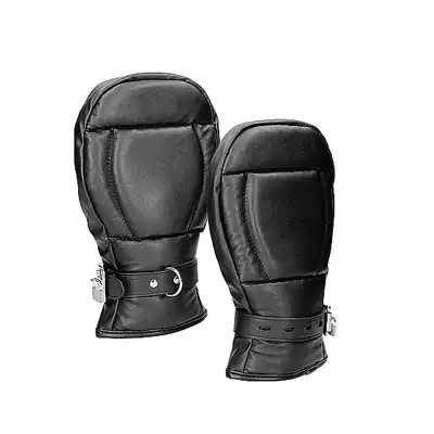 OUCH! - Puppy Play Dog Mitts. Czarne rękawice w kształcie łapek szczeniaka, regulowany pasek w nadgarstku z kłódką, wytresuj swojego partnera