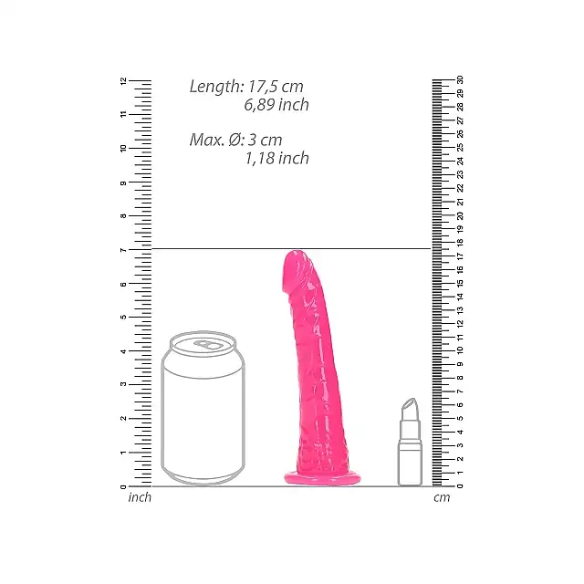 RealRock - Slim Dildo 6" Pink. Realistyczne dildo o zmniejszonej średnicy z przyssawką w podstawie, różowy nieporowaty materiał