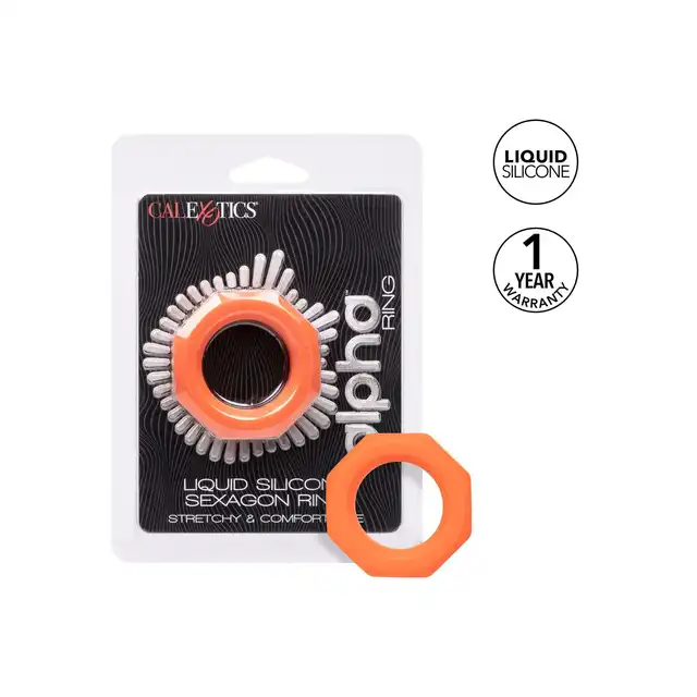 Calexotics - Alpha Ring Liquid Silicone Sexagon Ring. Ultra rozciągliwy pierścień erekcyjny wykonany z płynnego silikonu o unikalnym sześciokątnym wzorze, zapewniający doskonałe wsparcie dla erekcji