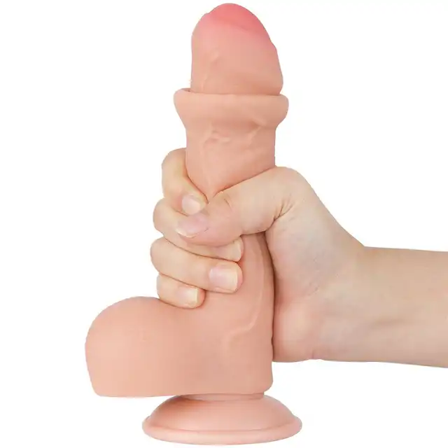 LoveToy - Sliding Skin Dual Layer Dong 7`. Elastyczne dildo o realistycznym designie z technologią podwójnej gęstości i mocną przyssawką