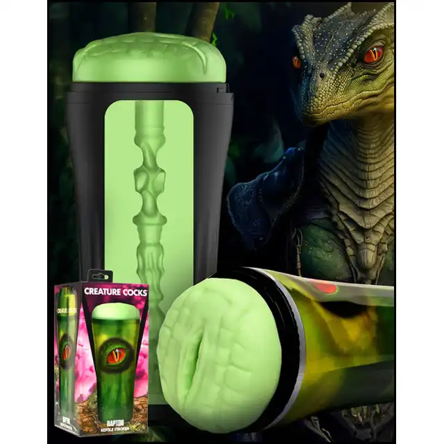 Creature Cocks - Raptor Reptile Masturbator. Gadzi masturbator o fantazyjnym stymulacyjnym wnętrzu z licznymi wypustkami i żłobieniami, kusi zmysły i przenosi przyjemność na nowy poziom