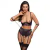 Cottelli Bondage - Cup Bondage 80B/M - seksowny komplet bielizny z kajdankami. Inspirujący fiolet 