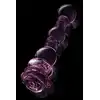 Glaze Glass - Rosebud Beaded Dildo 20 cm. Niezwykłe różowe, profilowane szklane dildo z ozdobną różyczką. Uroczy i elegancki prezent. 