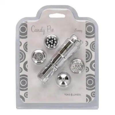 Candy Pie - Pulsy clitoral stimulator Clear. Mini wibratorek do łechtaczki, 4 różne wymienne końcówki dla orgazmicznych wrażeń