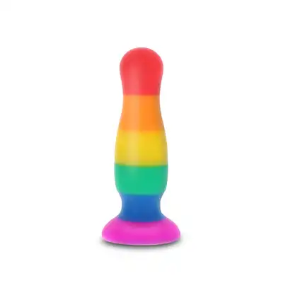 Pride - Happy Stuffer Large. Silikonowa, tęczowa wtyczka analna z szeroką podstawą. Duma i przyjemność.