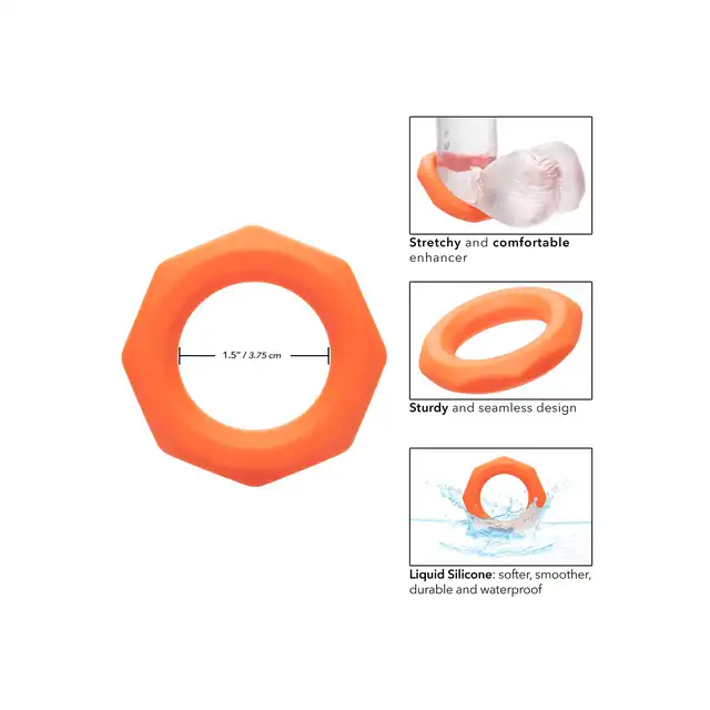 Calexotics - Alpha Ring Liquid Silicone Sexagon Ring. Ultra rozciągliwy pierścień erekcyjny wykonany z płynnego silikonu o unikalnym sześciokątnym wzorze, zapewniający doskonałe wsparcie dla erekcji
