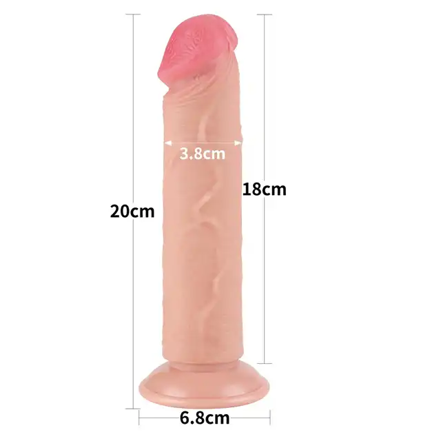LoveToy - Sliding Skin Dual Layer Dong 8`. Naturalistyczne dildo o żylastym trzonie i zarysowanej żołędzi, mocna przyssawka i podwójna gęstość materiału