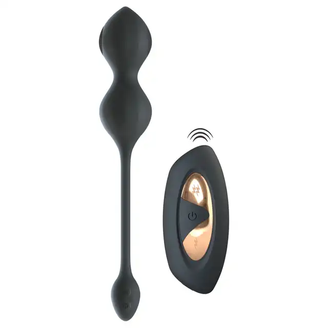 Xou Xou - Vibrating E-Stim Love Balls. Czarne, wibrujące kulki gejszy z elektrostymulacją. Zaawansowany trening mięśni kegla połączony z przyjemnością