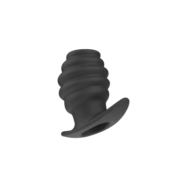 Extreme - Wtyczka Invader Open Plug Large. Wykonany z czarnego silikonu tunel analny o żebrowanej teksturze. 5 cm średnicy zewnętrznej. 