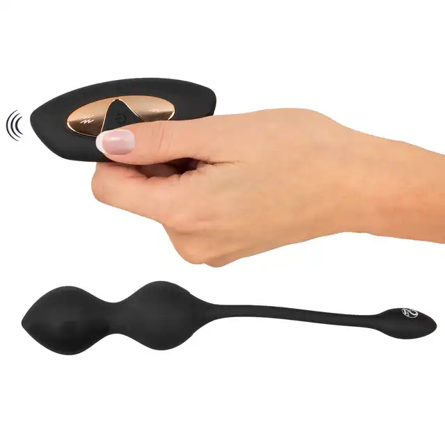 Xou Xou - Vibrating E-Stim Love Balls. Czarne, wibrujące kulki gejszy z elektrostymulacją. Zaawansowany trening mięśni kegla połączony z przyjemnością
