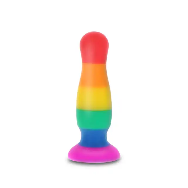 Pride - Happy Stuffer Large. Silikonowa, tęczowa wtyczka analna z szeroką podstawą. Duma i przyjemność.