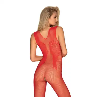 Obsessive - N112 bodystocking Red XL/XXL. Drapieżny, czerwony bodystocking z motywem skrzydeł, przygotuj się na eksplozję miłości i zabawę pełną pikantnych chwil
