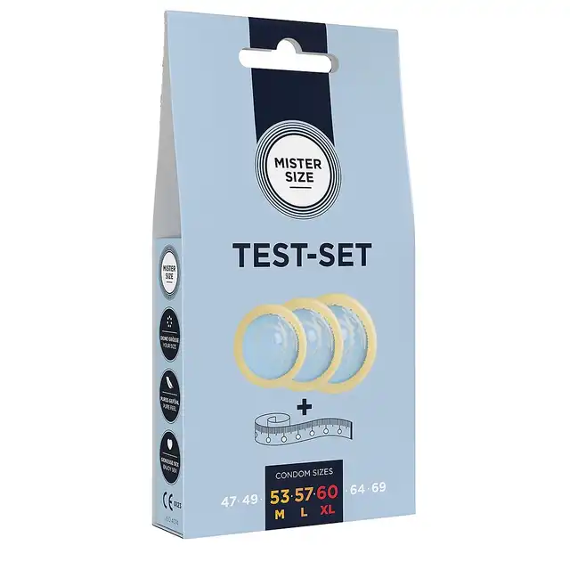 Mister Size - Pure Feel Test Set. Testowy zestaw prezerwatyw do doboru odpowiedniego rozmiaru gumek. Poznaj swój rozmiar i zagwarantuj sobie najwyższy komfort podczas stosunku