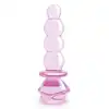 Glaze Glass - Rosebud Beaded Plug 14 cm. Różowy, szklany korek analny ze żłobieniami i elegancką różyczką. Jakość premium. 