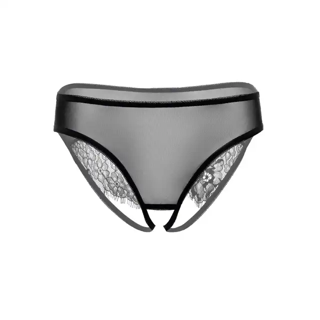Daring - Nicolette Crotchless Panty L/XL. Czarne, odważne i seksowne figi damskie z otwartym tyłem i niesamowitą koronką
